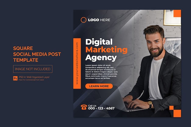 PSD digital marketing agency and corporate social media post or square web banner template