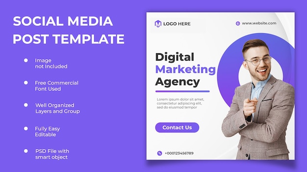 PSD digital marketing agency and corporate social media post template