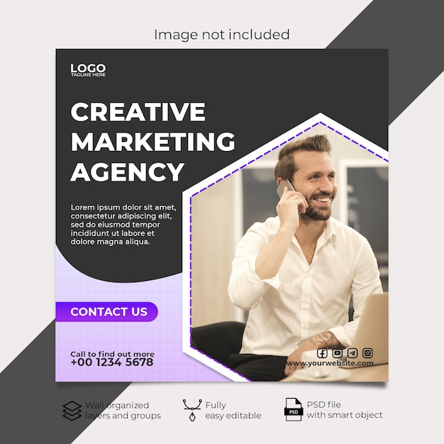 Digital marketing agency instagram post and social media banner template