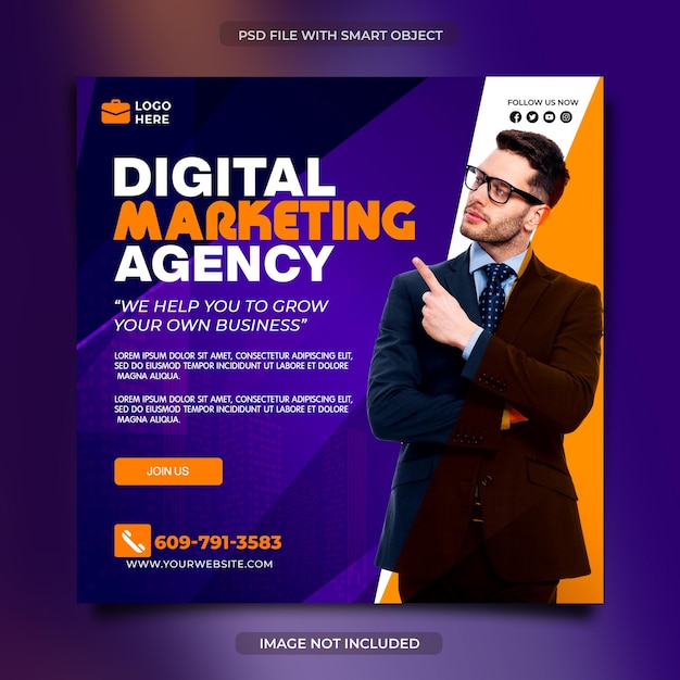 PSD digital marketing agency modern style social media square banner template