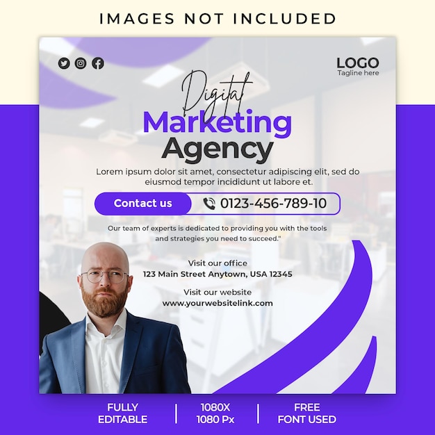 PSD digital marketing agency post for social media or square instagram or facebook post template psd