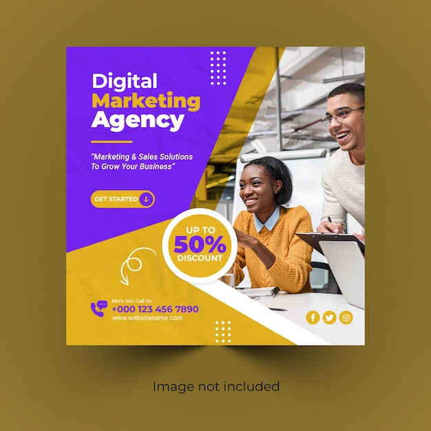 PSD デジタルマーケティングエージェンシーのプロモーションソーシャルメディア投稿バナーテンプレート