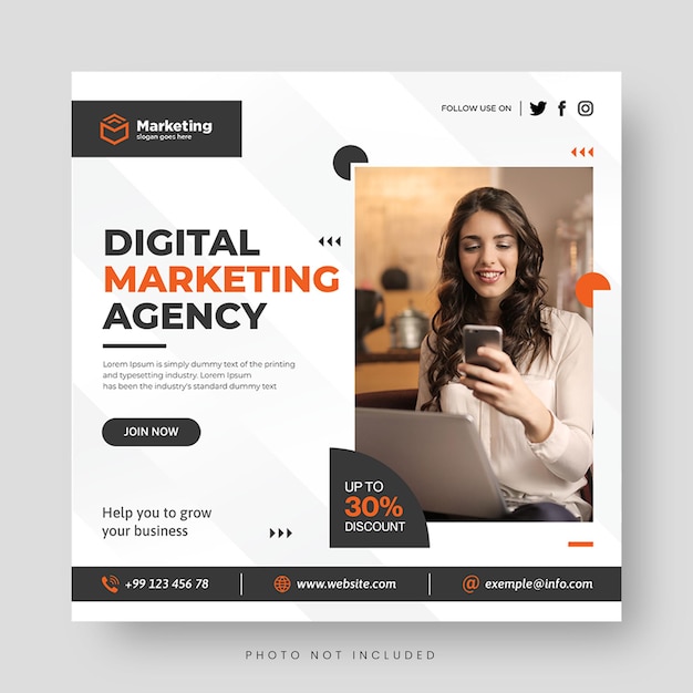 デジタルマーケティングエージェンシーのソーシャルメディアとinstagramの投稿テンプレート