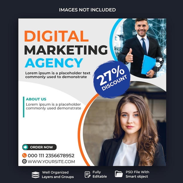 PSD digital marketing agency social media marketing post banner design template