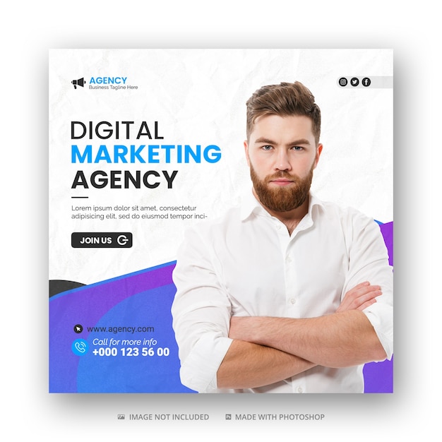 PSD digital marketing agency social media post and web banner or square flyer poster template