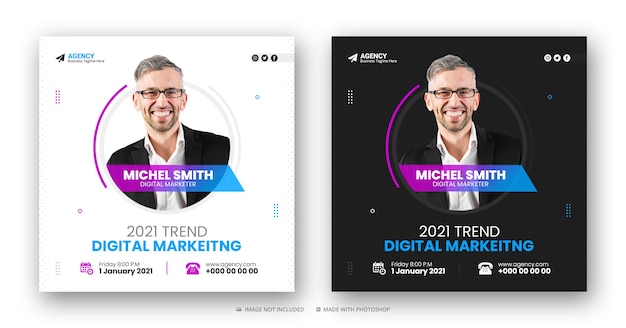 Digital marketing agency social media post and web banner or square flyer template