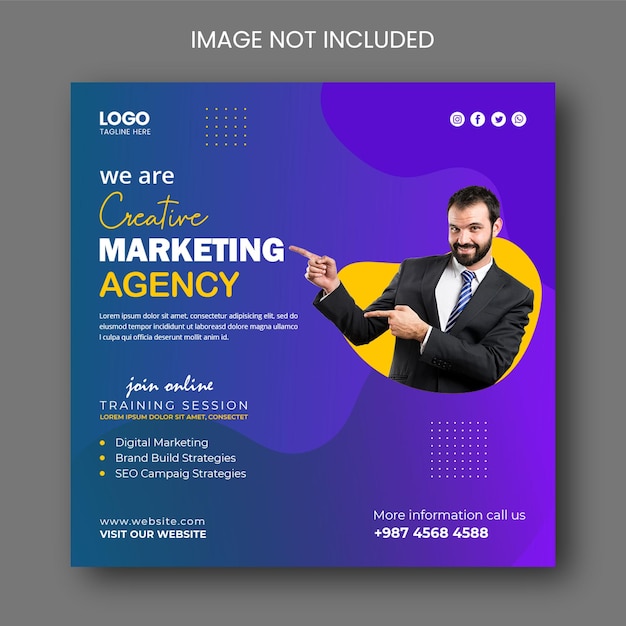 Digital marketing agency webinar and corporate social media post PSD