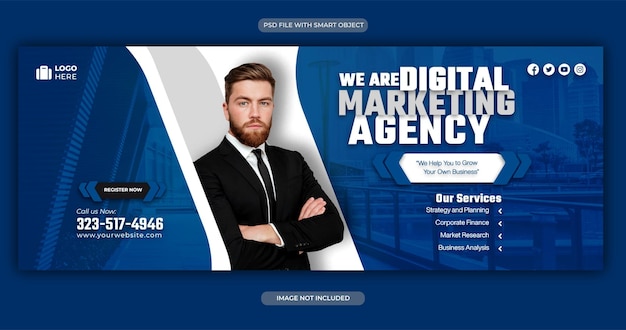 PSD digital marketing blue white facebook cover template