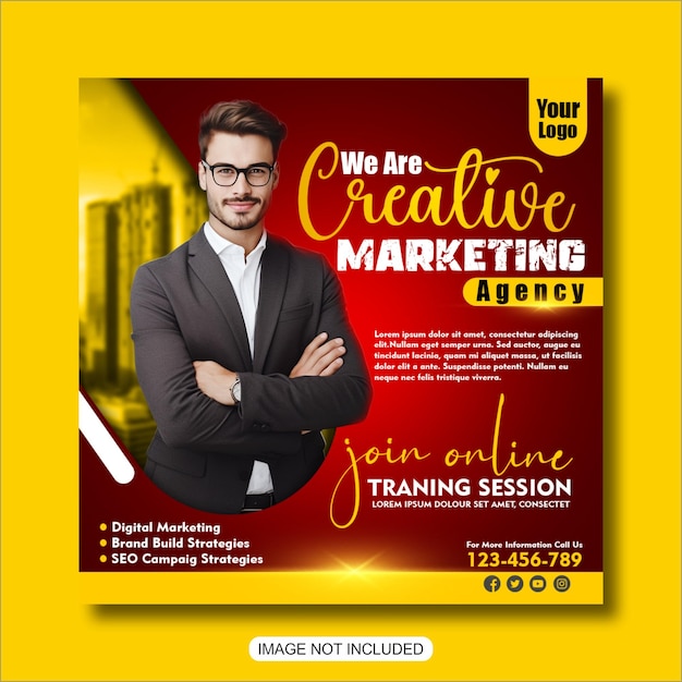 Digital marketing business flyer template and corporate social media post template