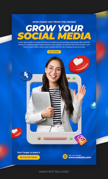 PSD marketing digitale modello di banner per post sui social media di promozione aziendale con rendering 3d