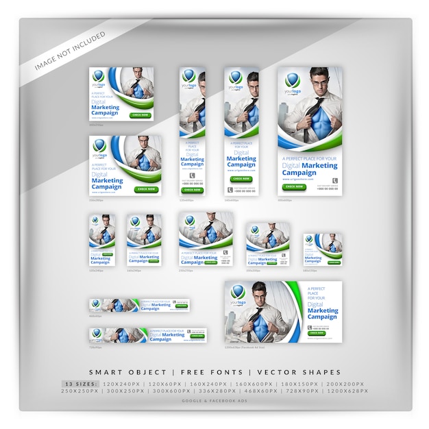 PSD Цифровая маркетинговая кампания google banner set