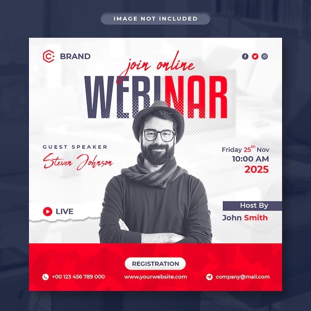 Banner instagram di marketing digitale e webinar aziendale dal vivo o modello di post sui social media