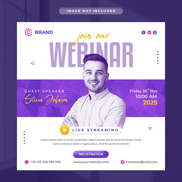 PSD banner instagram di marketing digitale e webinar aziendale dal vivo o modello di post sui social media