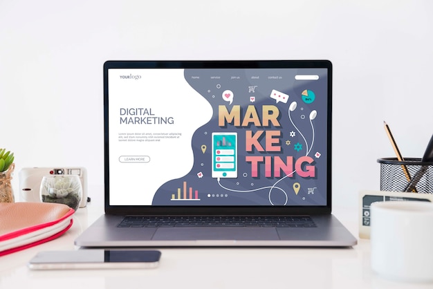 PSD concetto di digital marketing desk