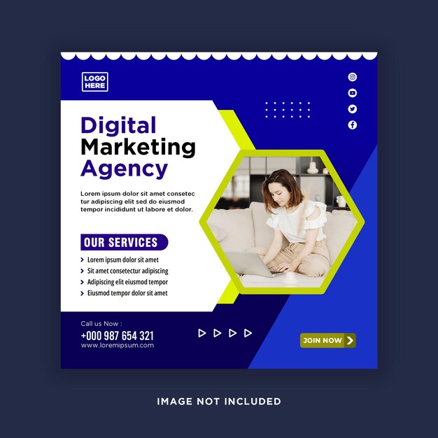 디지털 마케팅 라이브 웨비나와 기업 소셜 미디어 게시물 또는 템플릿 배너