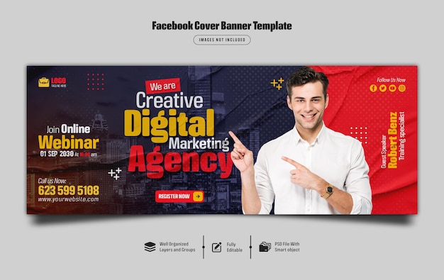 digital marketing live webinar and corporate facebook cover banner template premium psd