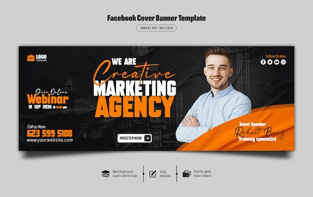 PSD webinar live di marketing digitale e modello di banner di copertina facebook aziendale psd premium