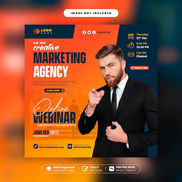 Digital marketing live webinar or corporate marketing agency social media post web banner