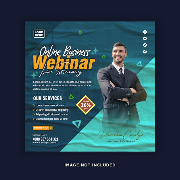 Digital marketing live webinar and corporate social media post or template banner