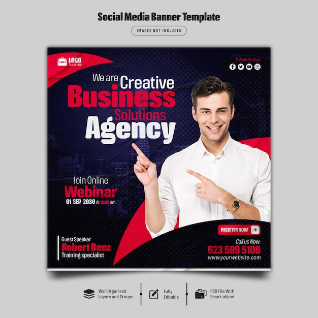 Digital marketing live webinar and corporate social media post template premium psd