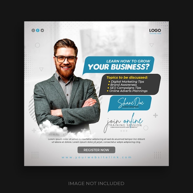 Digital marketing live webinar and corporate social media post template