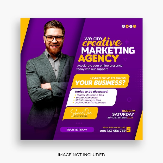 Digital marketing live webinar and corporate social media post template