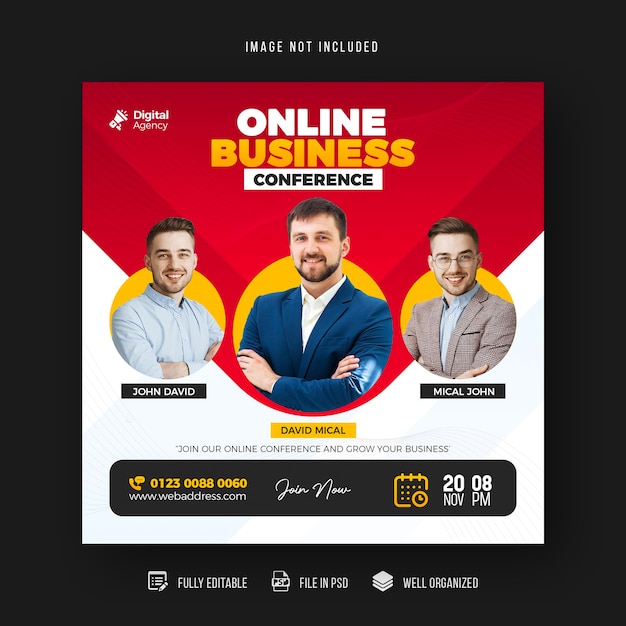 Webinar live di marketing digitale e modello di post sui social media aziendali