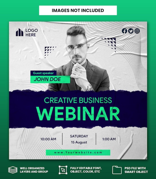 PSD webinar live di marketing digitale e modello di post sui social media aziendali