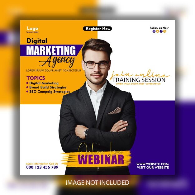 Digital marketing live webinar and corporate social media post template