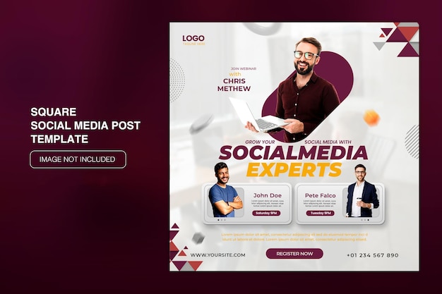 Digital marketing live webinar and corporate social media post with multiple guest template