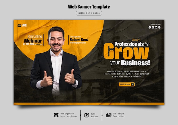 Digital marketing live webinar and corporate web banner template premium psd