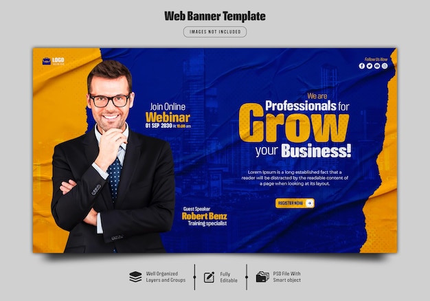 Digital marketing live webinar and corporate web banner template premium psd