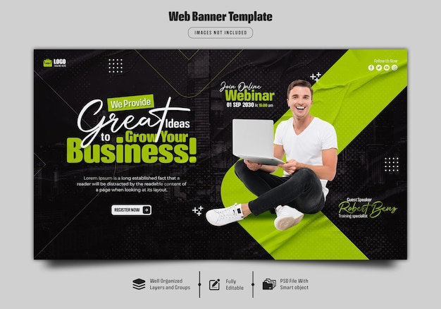 Webinar live di marketing digitale e modello di banner web aziendale psd premium