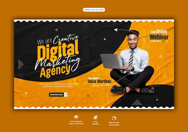 Digital marketing live webinar and corporate web banner template
