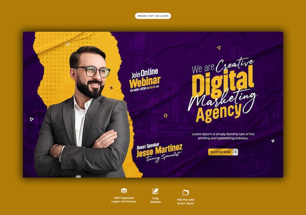 Digital marketing live webinar and corporate web banner template