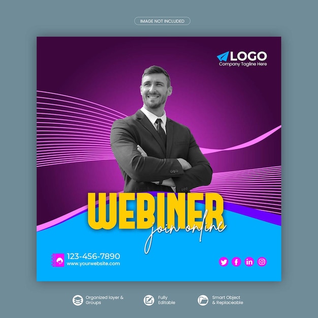 Post di social media webinar di marketing digitale o banner quadrato o modello di banner web psd premium