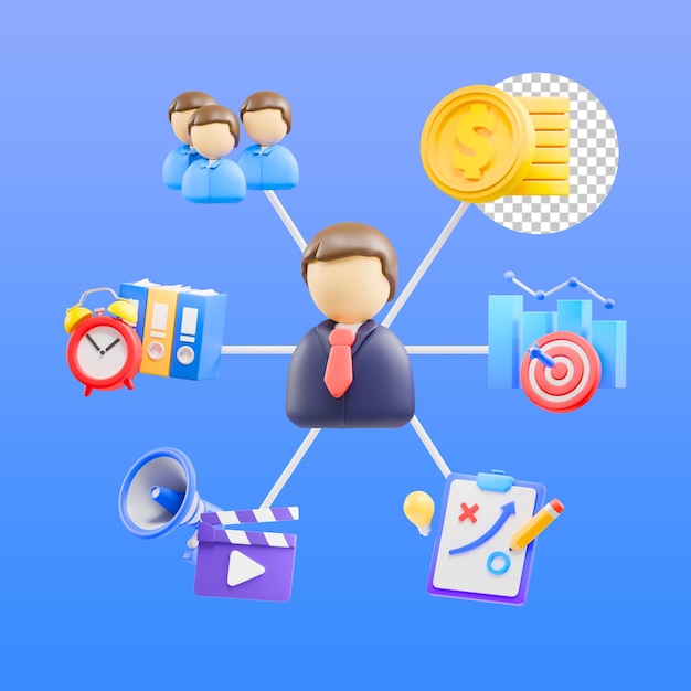 PSD digital marketing management 3d illustration