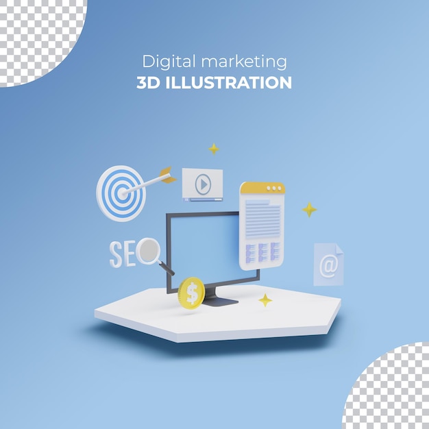 Digital marketing media technology sul podio 3d concept