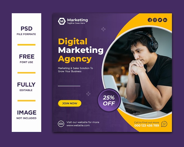 Digital marketing social media or instagram post template psd premium