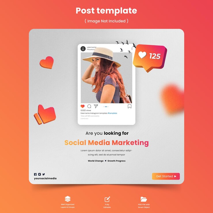 PSD шаблон постов в цифровых социальных сетях и instagram