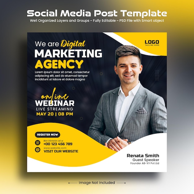 Digital marketing social media post and  live webinar instagram post web banner template