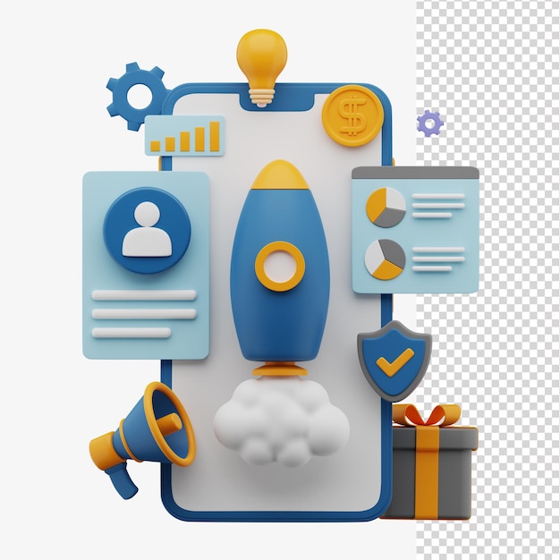 Digital marketing startup 3d illustration