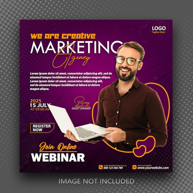 Digital marketing webinar, business advicing event and corporate social media post template