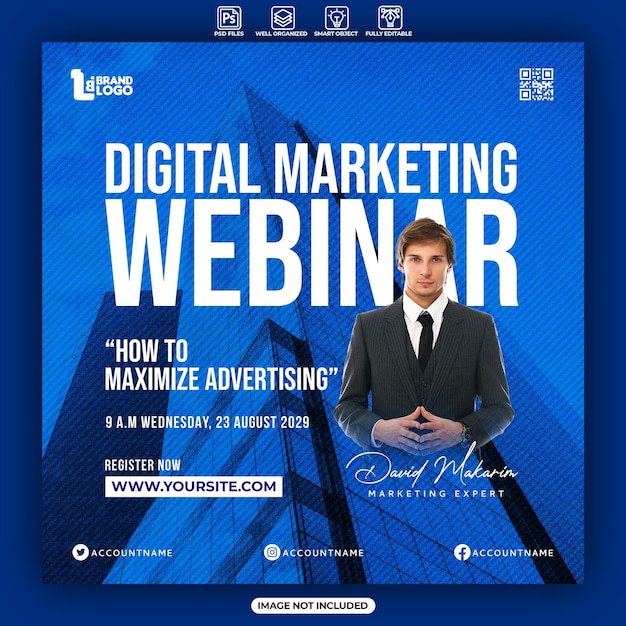 Modello di poster per social media webinar di marketing digitale