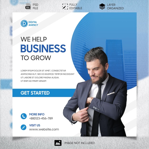 PSD マーケティング ビジネス企業のソーシャル メディアと instagram の投稿テンプレートのデジタル メディア デザイン