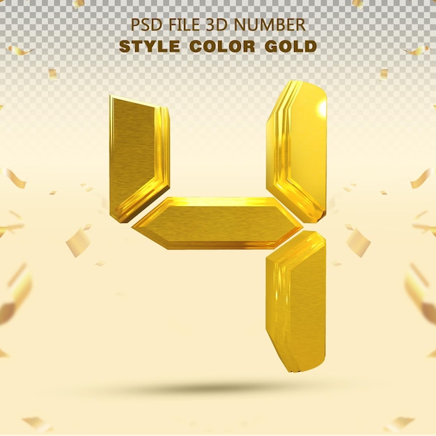 Digital number 4 gold 3d render