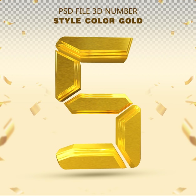 Digital number 5 gold 3d render