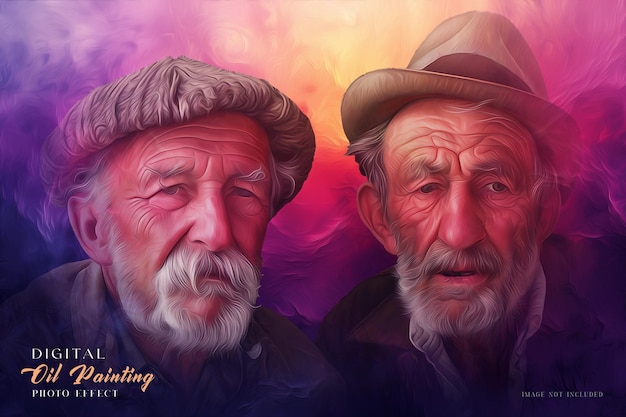 PSD digital oil painting photo effect template