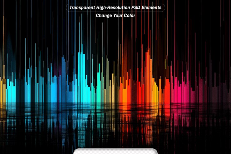 PSD digital oscillation optical flow series abstract composition of color lines and lights