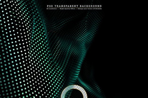 PSD digital particle waves abstract green on transparent background